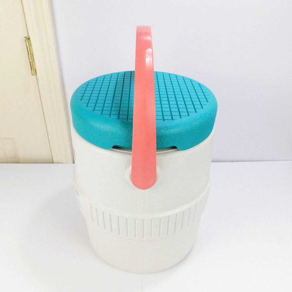 Vintage 1989 Igloo Barrel of Fun 2 Gallon Water Cooler Teal Pink Retro