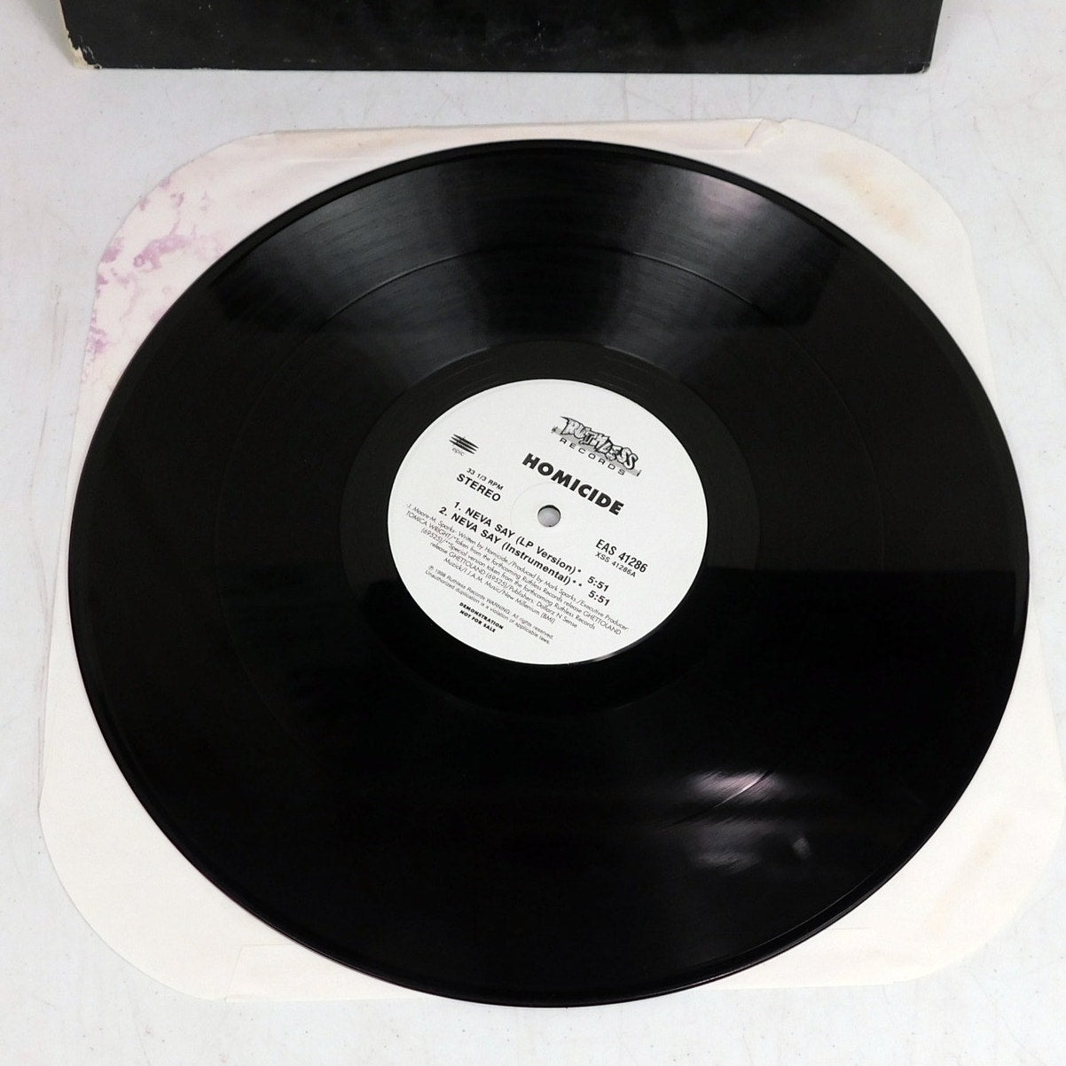 Homicide Neva Say Promo Vinyl LP Single 1998 Ruthless Records EAS 41286