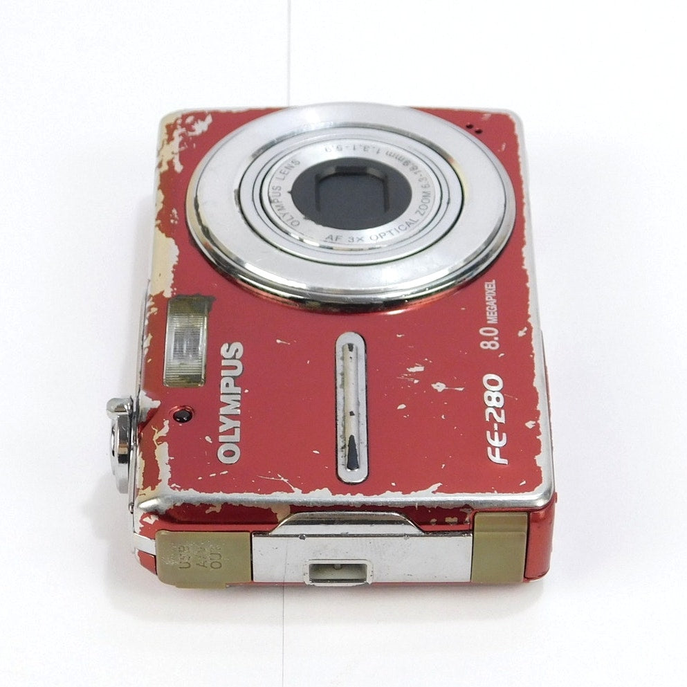 Olympus FE-280 Red 8MP CCD Digital Camera 1GB xD 2 Batteries Charger Tested