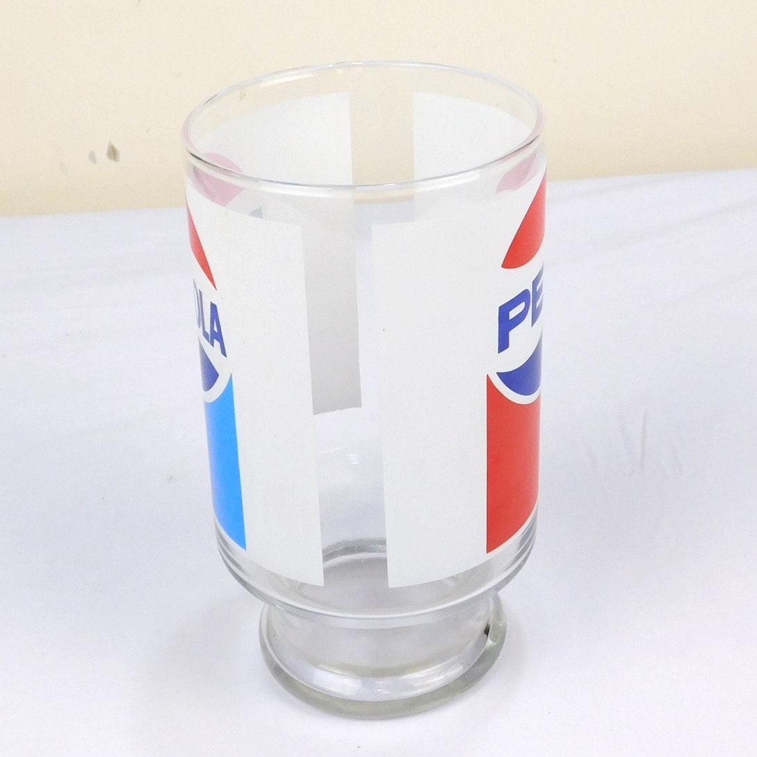 Vintage Pepsi Cola Pedestal Fountain Glass Red White Blue Soda Cup 32 Ounce