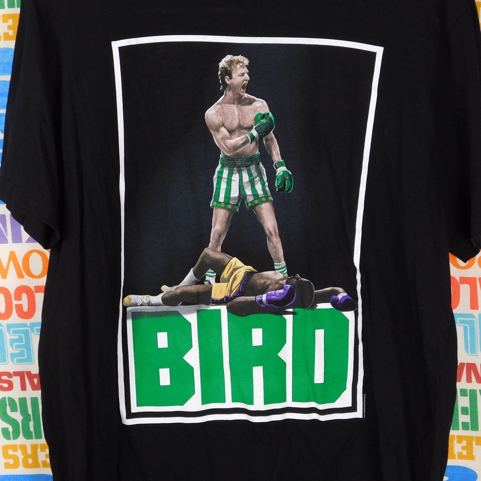 Boston Celtics Larry Bird Boxing Graphic T Shirt - Size L