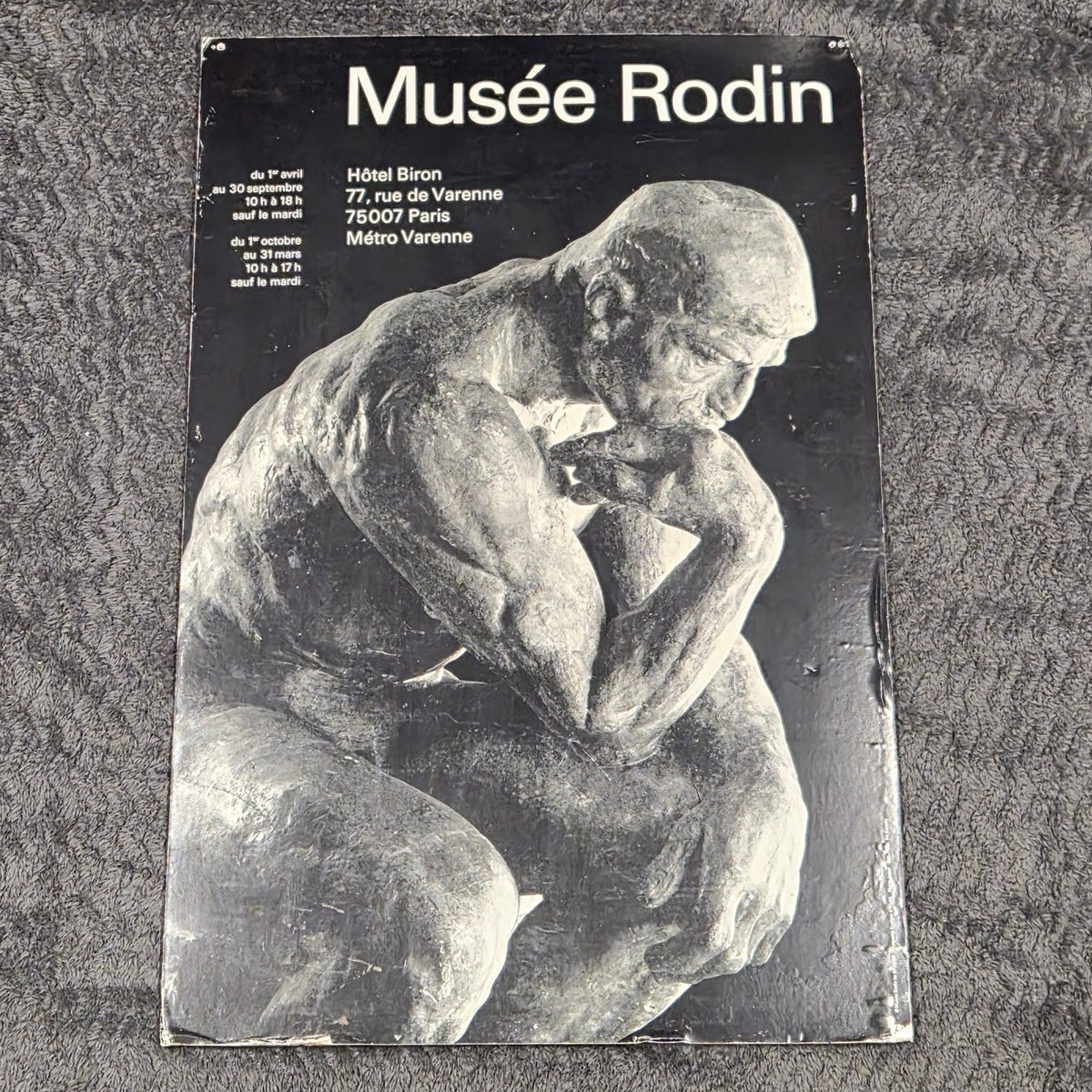 Vintage Musee Rodin Le Penseur The Thinker Paris Museum Rigid Foam Poster 16x24