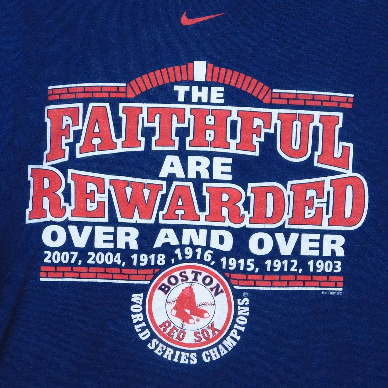Nike Boston Red Sox 2007 World Series "Faithful Are Rewarded" T Shirt - Size XL
