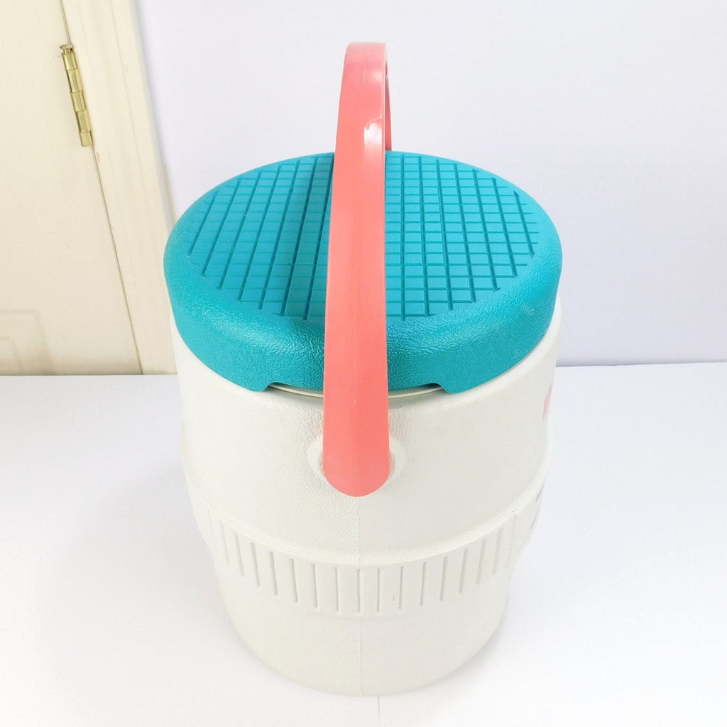 Vintage 1989 Igloo Barrel of Fun 2 Gallon Water Cooler Teal Pink Retro