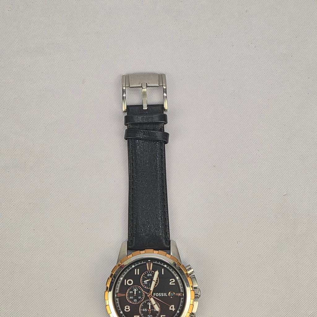Fossil Dean FS4545 Mens Watch Chronograph Black Dial Leather Band New Battery