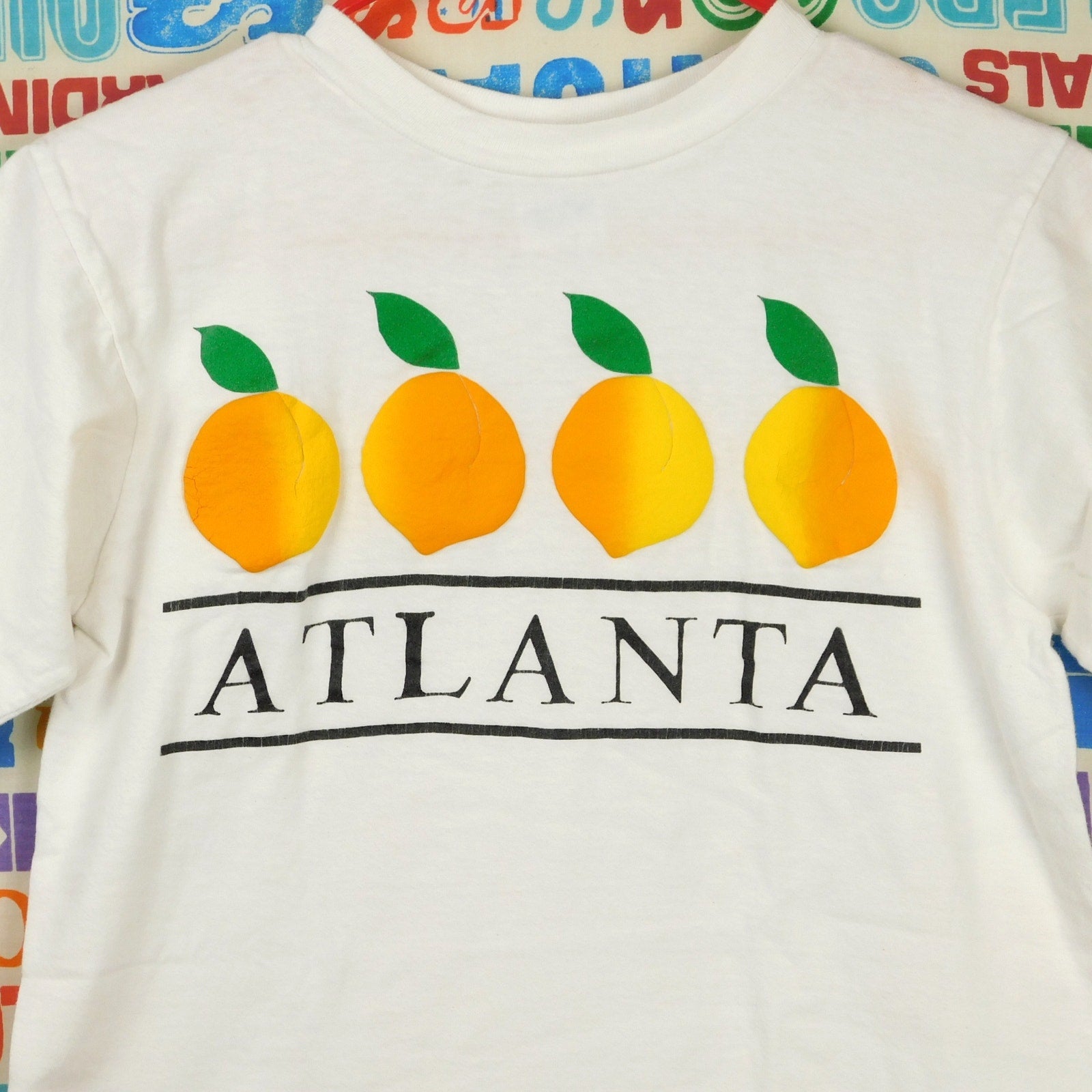 90s Atlanta Georgia Peaches Puff Print T Shirt - Size M
