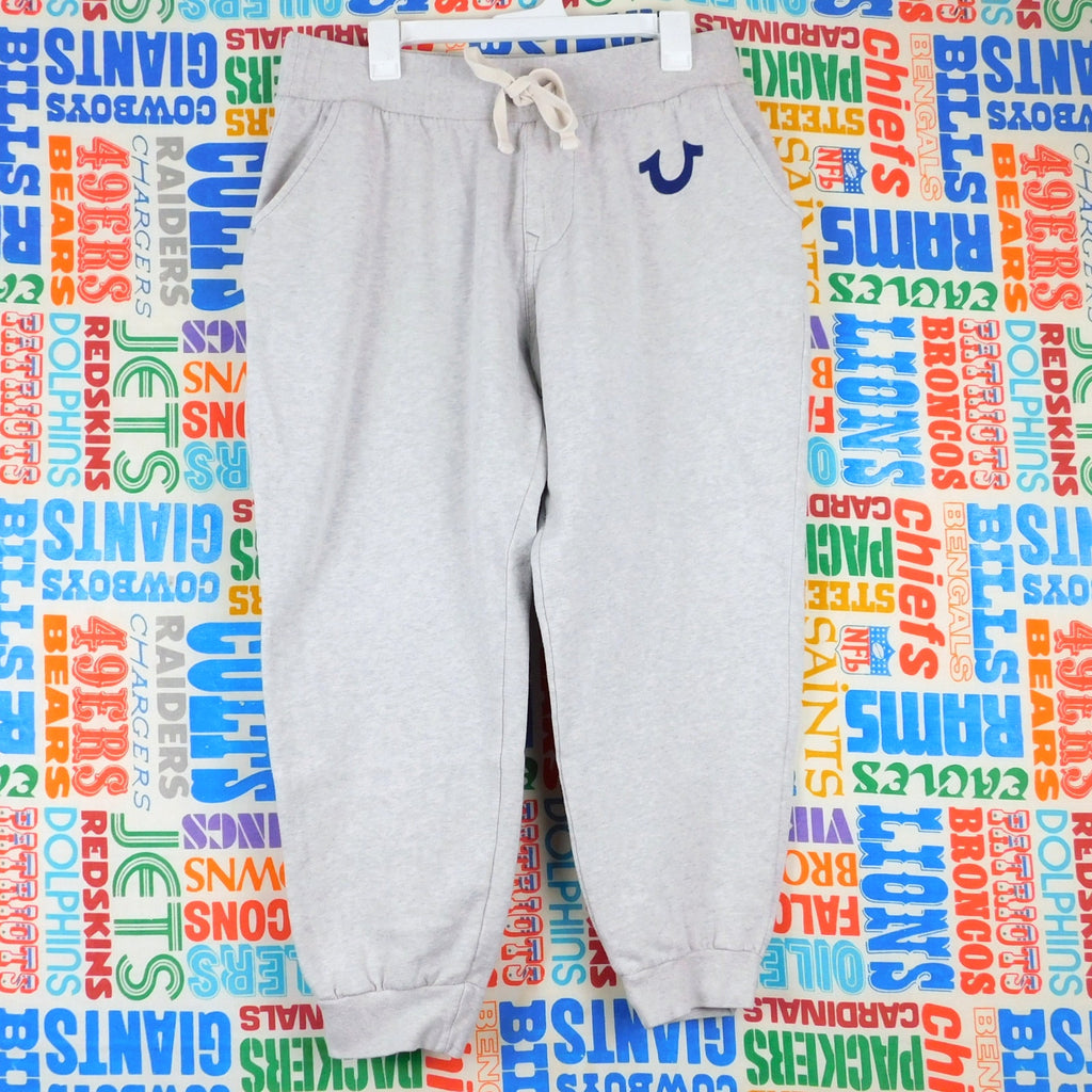 True Religion Sweatpants Size M Joggers Gray Drawstring Navy Blue Horseshoe Logo