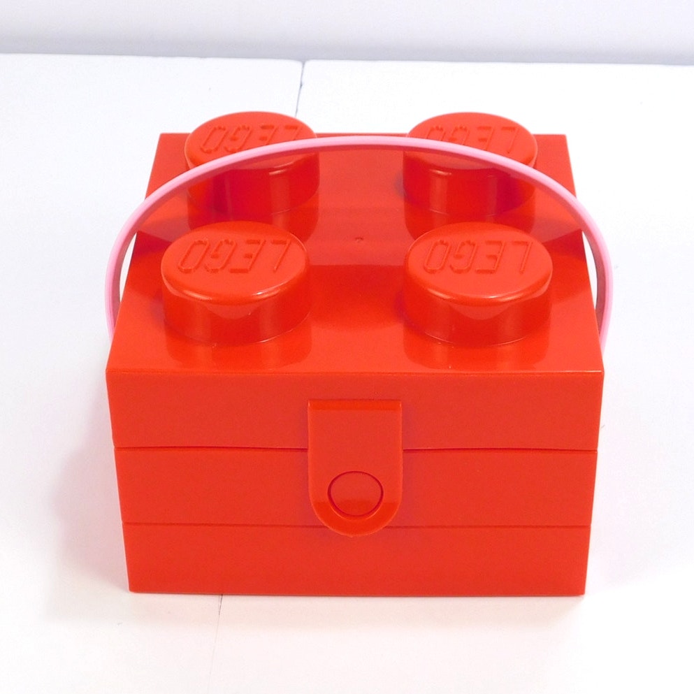 LEGO Room Copenhagen 4024 Red Brick Lunch Box Pink Handle Storage Container
