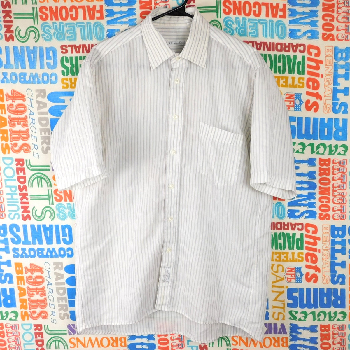 Vintage Christian Dior Shirt Mens L 15.5 Striped Short Sleeve Button Up 70s 80s