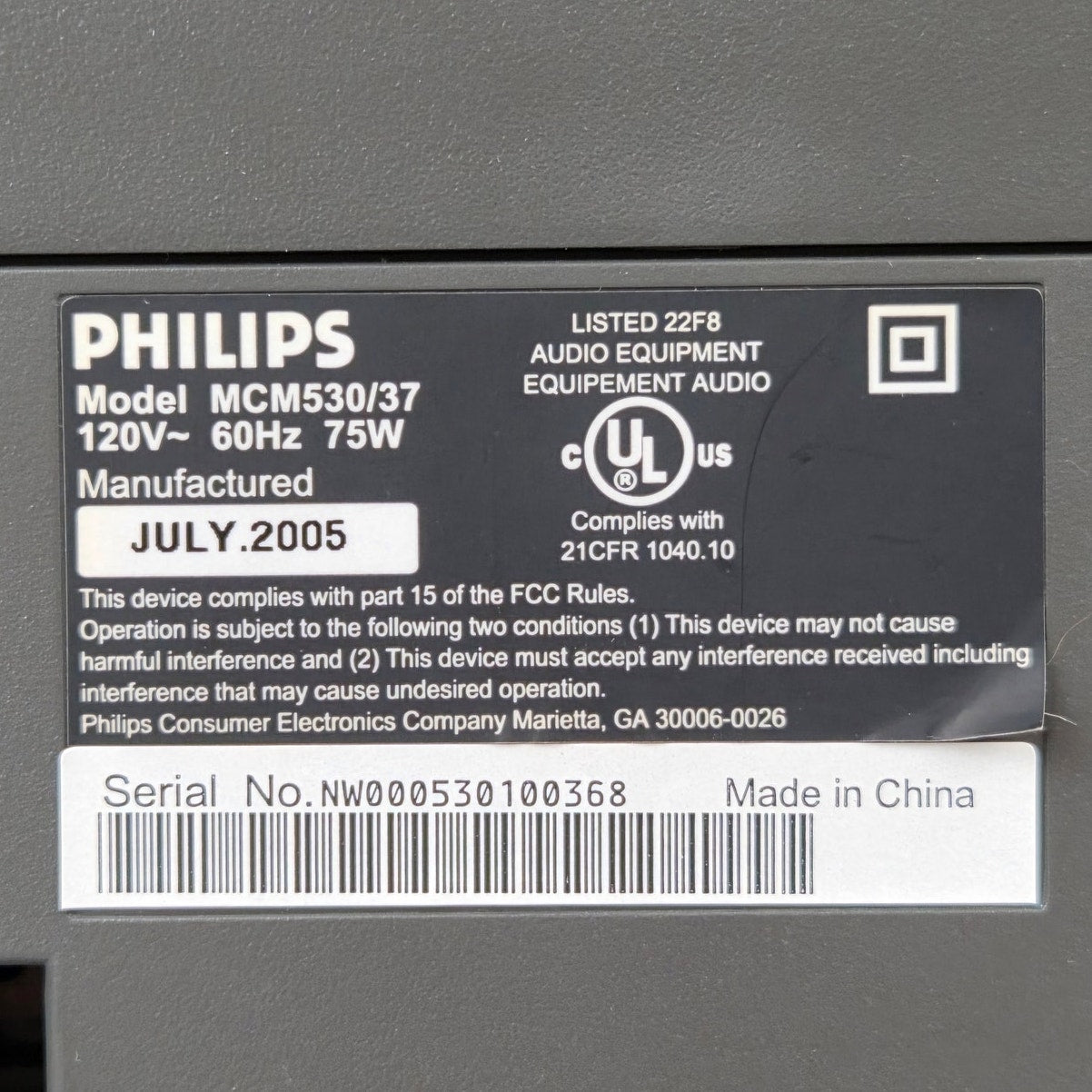 Philips MCM530 Stereo System 5 Disc CD Changer Tested Working No Remote 2005