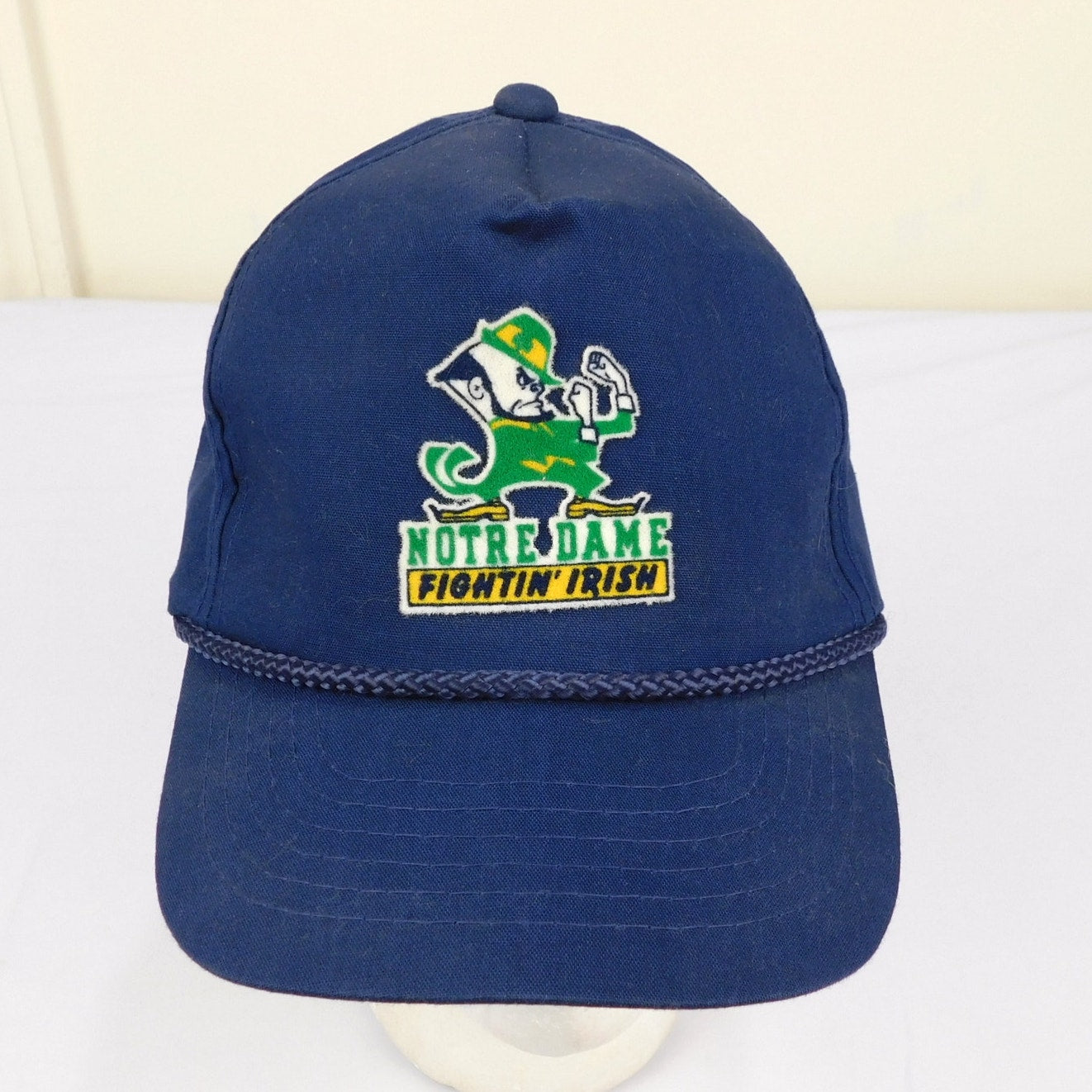 80s Notre Dame Fightin' Irish Rope Brim Snapback Hat - Adjustable