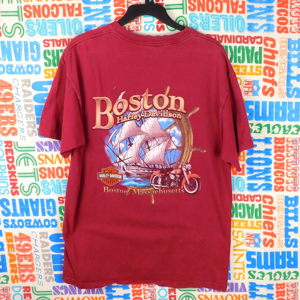 Y2K Harley Davidson Boston Boat Graphic T Shirt - Size L