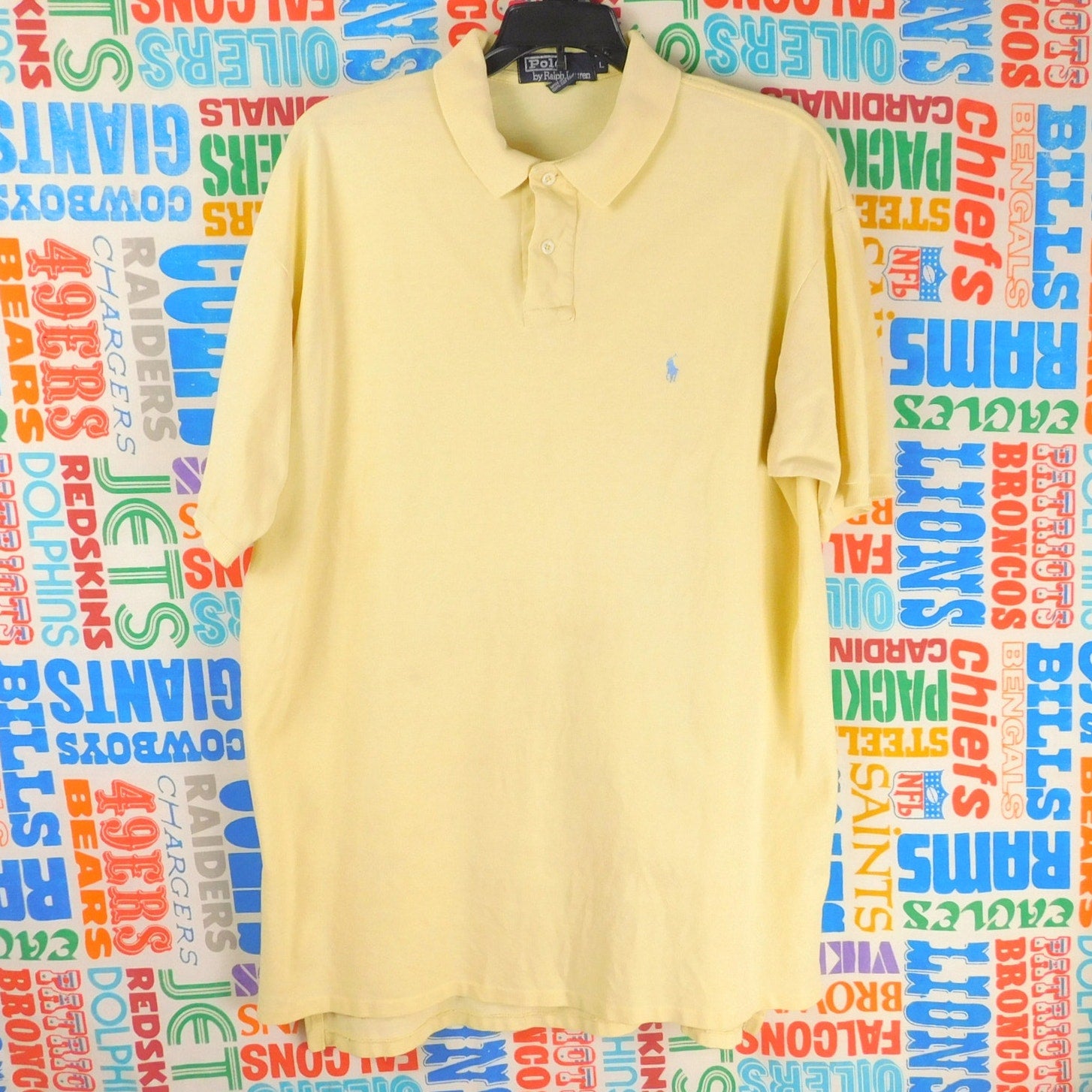 Polo By Ralph Lauren Polo Shirt Size L Pale Yellow Blue Pony Vintage 90s