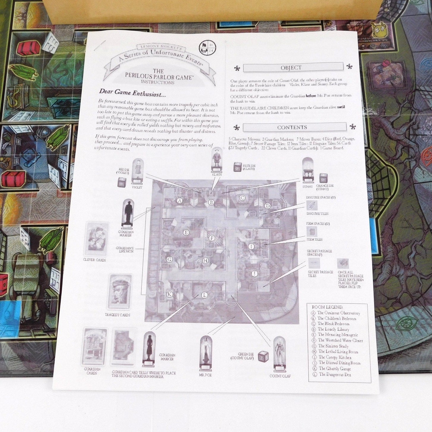 A Series Of Unfortunate Events Perilous Parlor Board Game Complete Mattel 2004