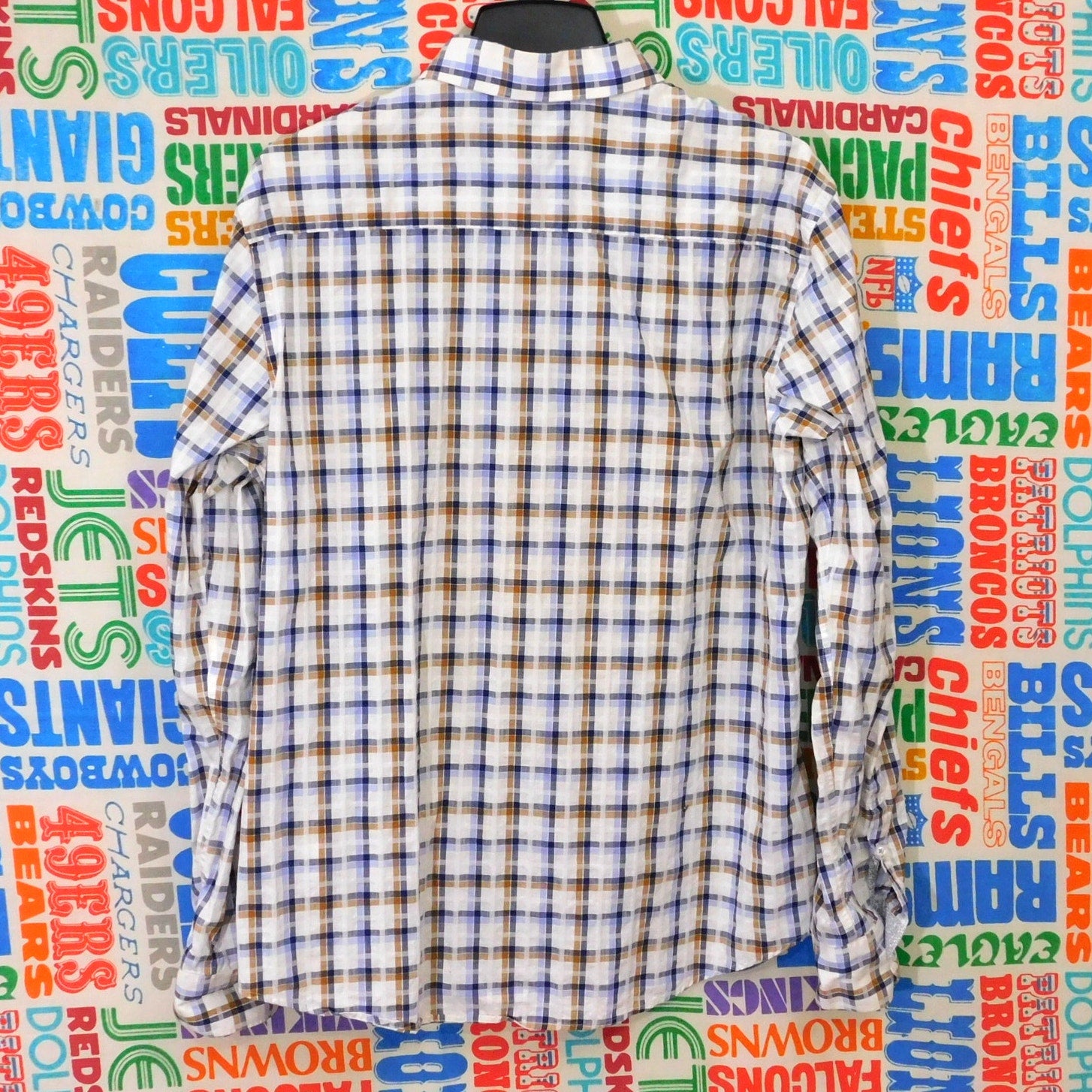 Bugatchi Button Down Shirt Size L Shaped Fit Plaid Cuff Print Long Sleeve