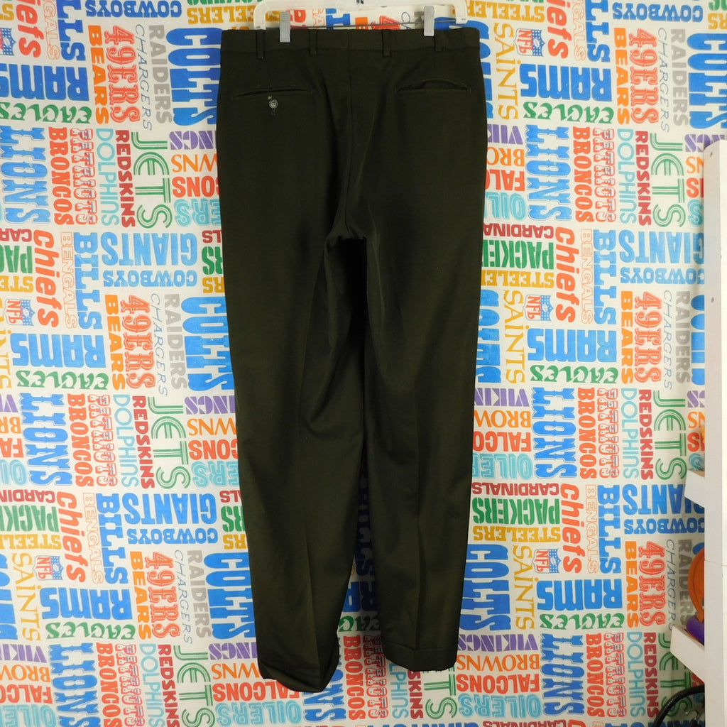 Nordstrom Mens 34R 100% Wool Pleated Cuffed Dress Pants Trousers Green