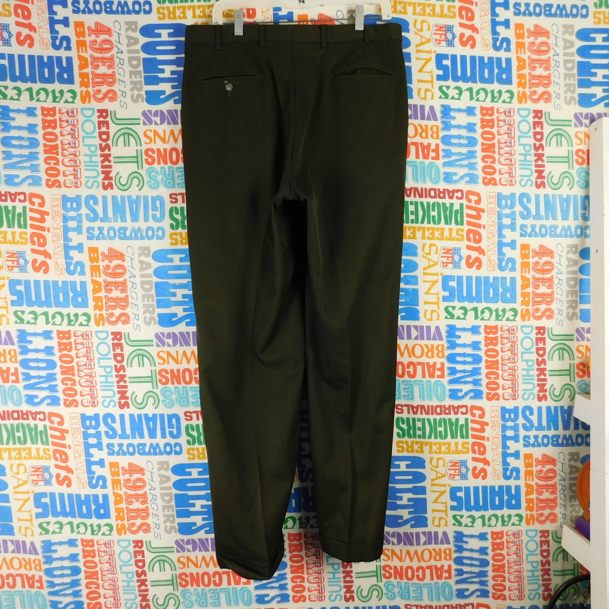Nordstrom Mens 34R 100% Wool Pleated Cuffed Dress Pants Trousers Green