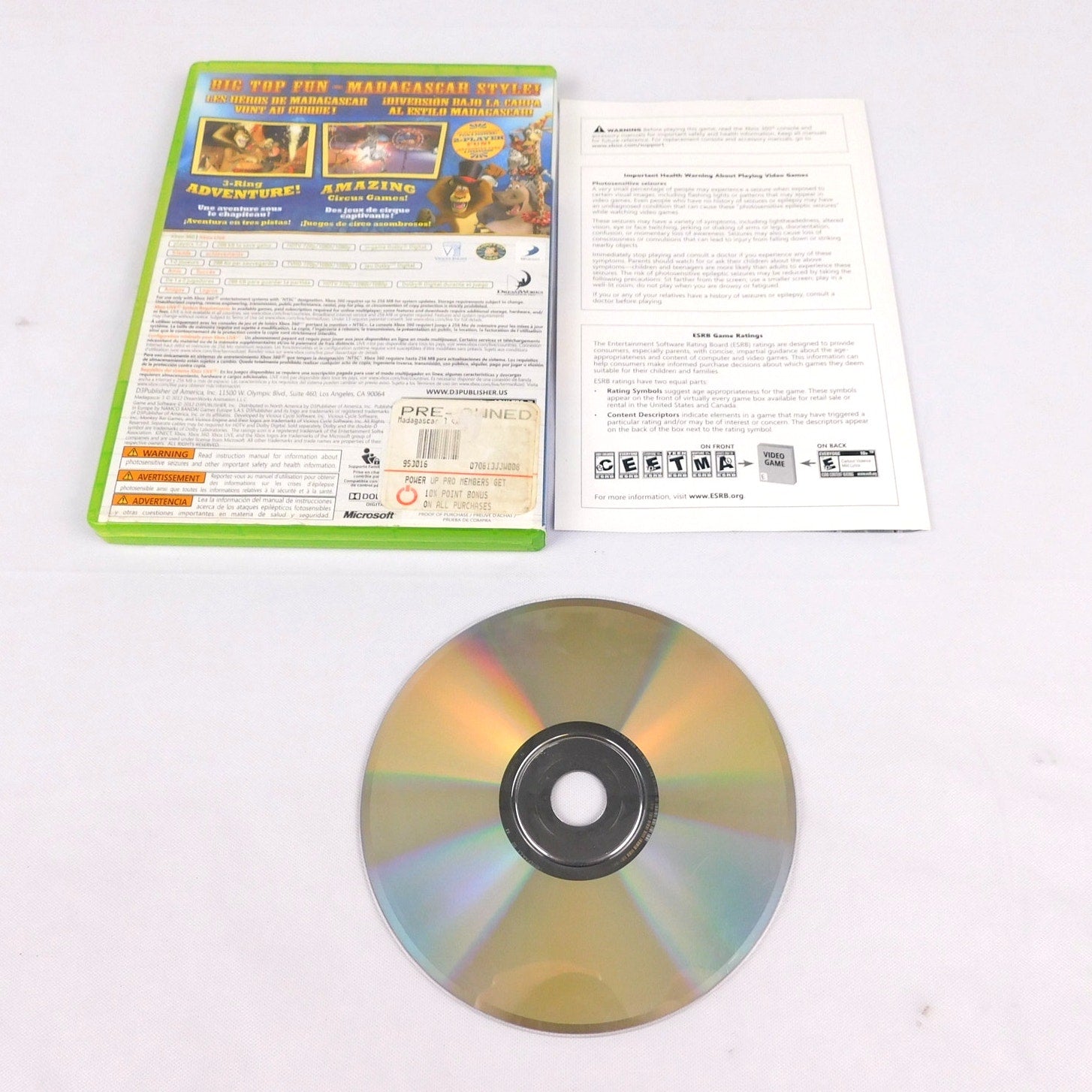 Madagascar 3 The Video Game Microsoft Xbox 360 Tested Working No Manual 2012