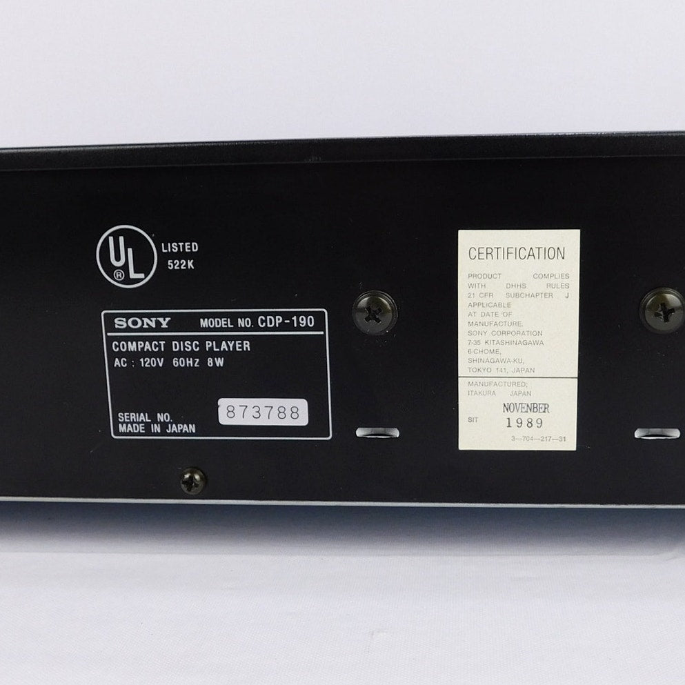 Sony CDP-190 CD Player Single Disc Fully Tested Serviced Vintage 1989 Japan
