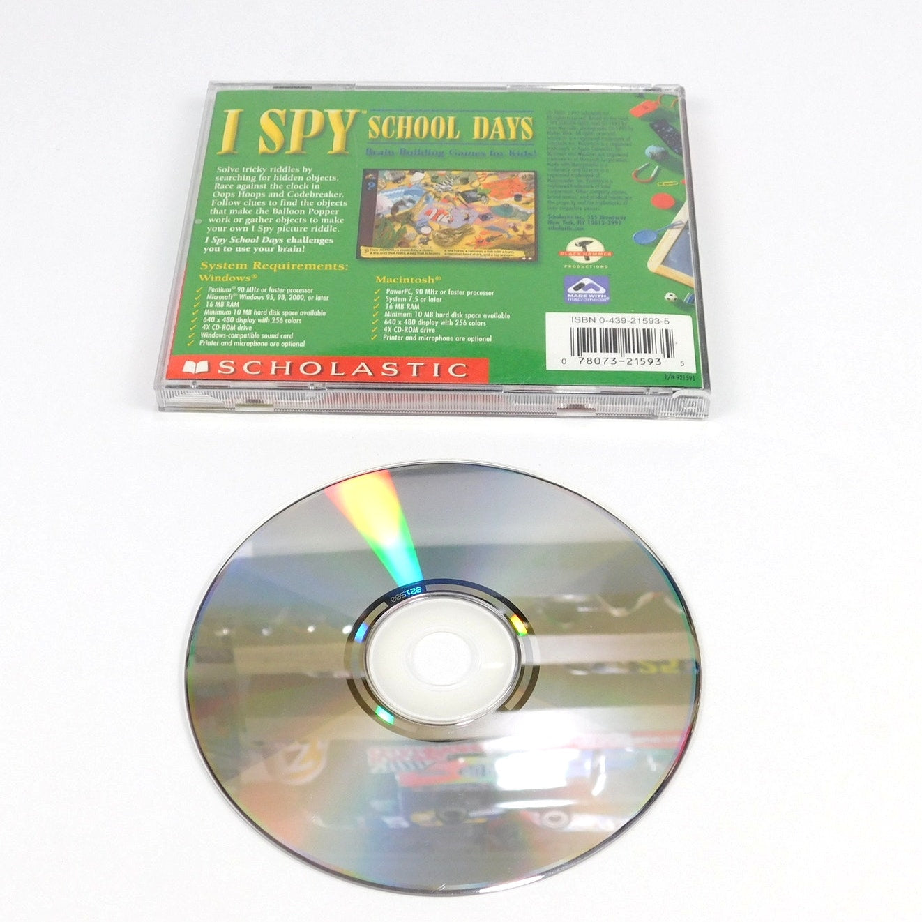 I Spy School Days PC CD ROM Tested Working Jewel Case 2000 Scholastic