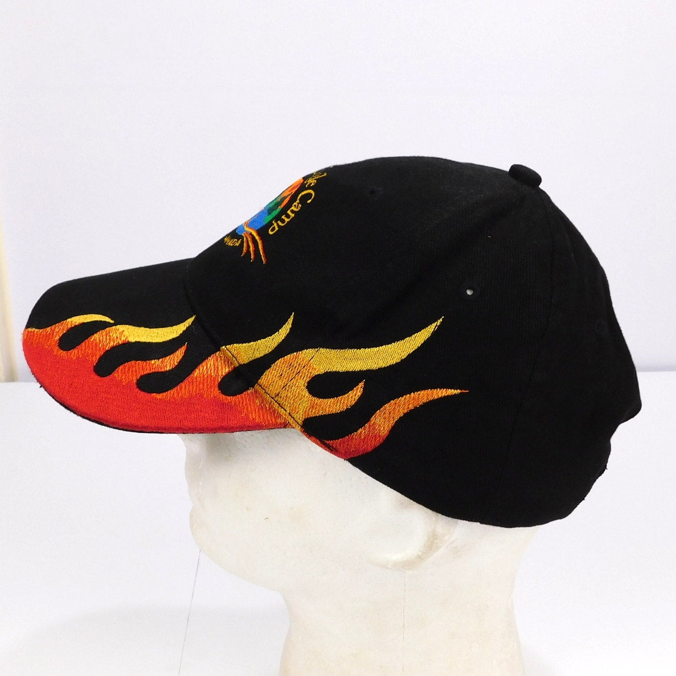 Golden Eagle Camp Elk Lake Canada Flame Embroidered Biker Hat - Adjustable