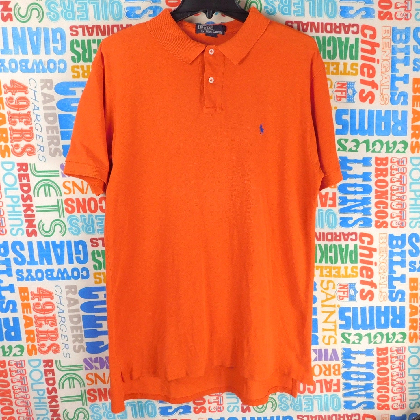 Polo By Ralph Lauren Polo Shirt Size L Orange Blue Pony Vintage 90s