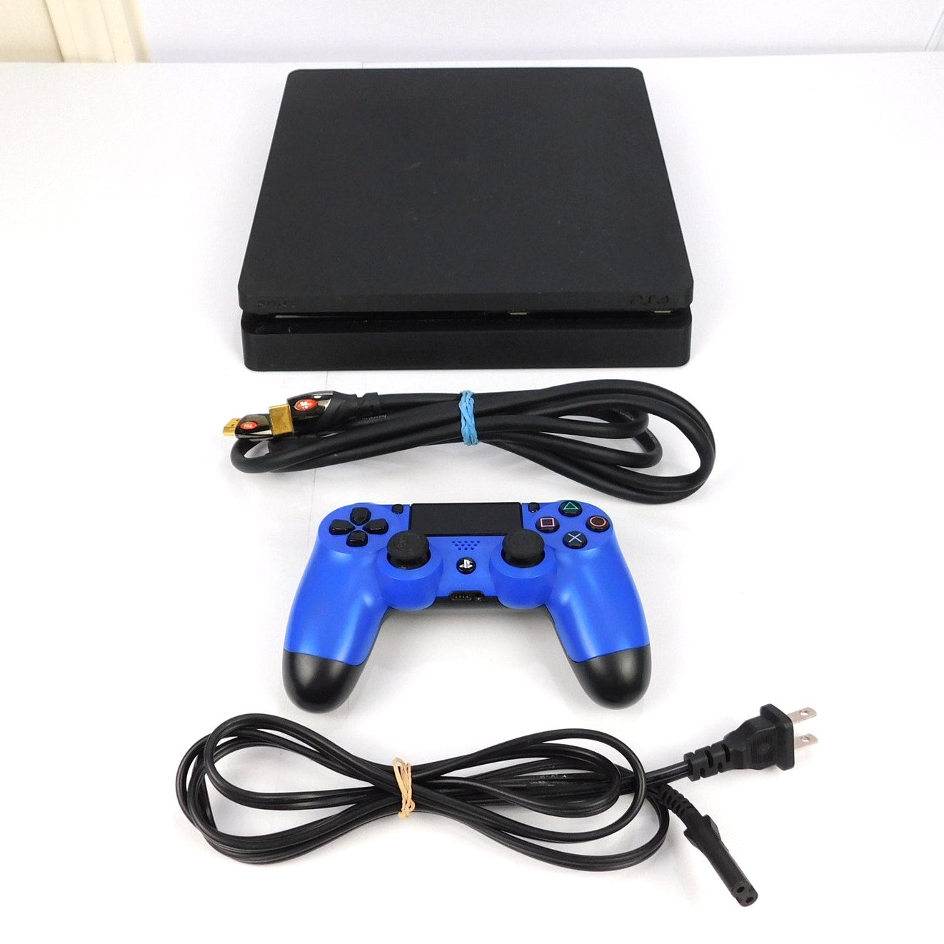 Sony PlayStation 4 PS4 Slim 500GB Console Bundle Blue Controller Cords Tested