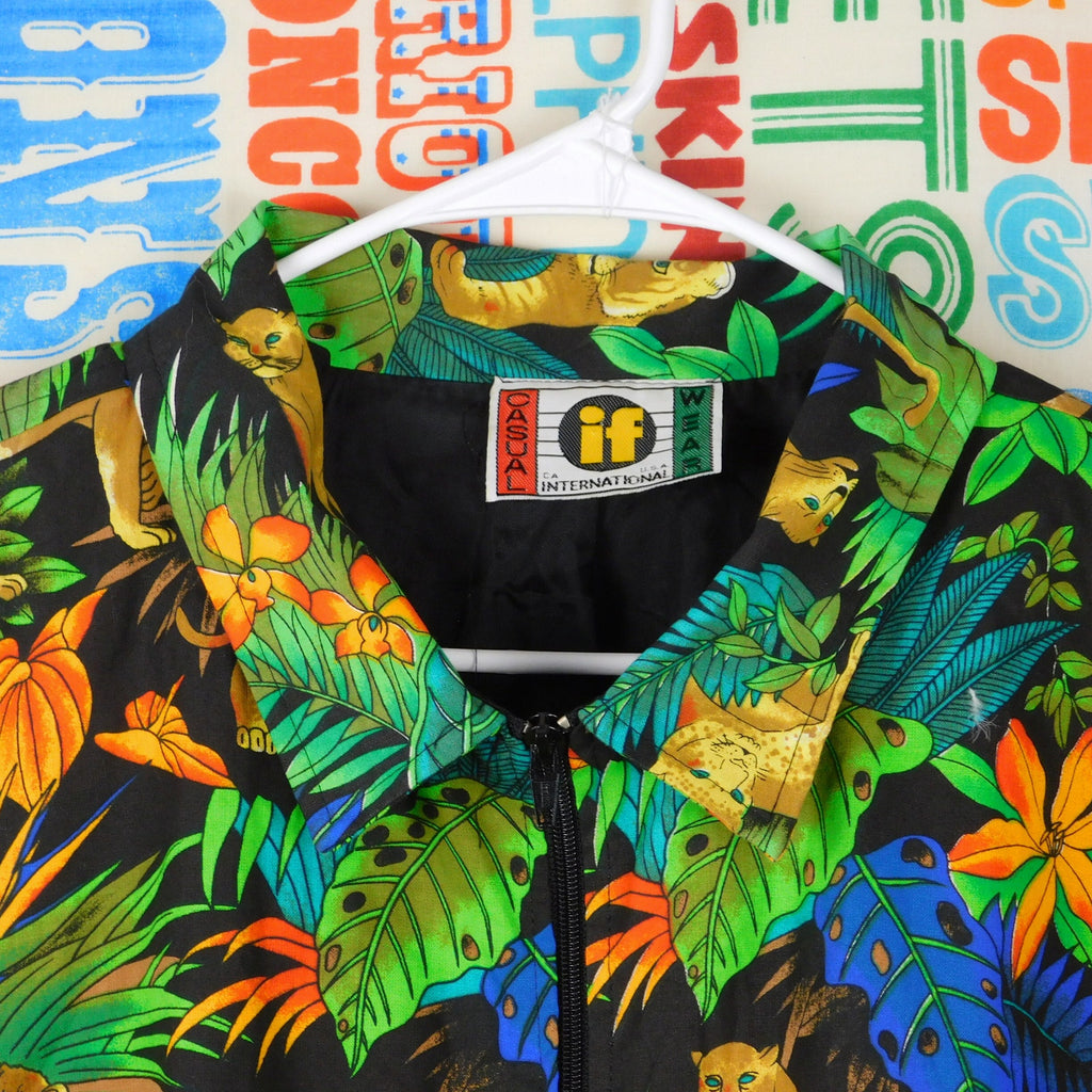 Vintage 90s All Over Jungle Print Jacket XL Full Zip Collared Loud Retro AOP