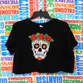 La Luna Rose Flower Skull Cropped Tee - Size L