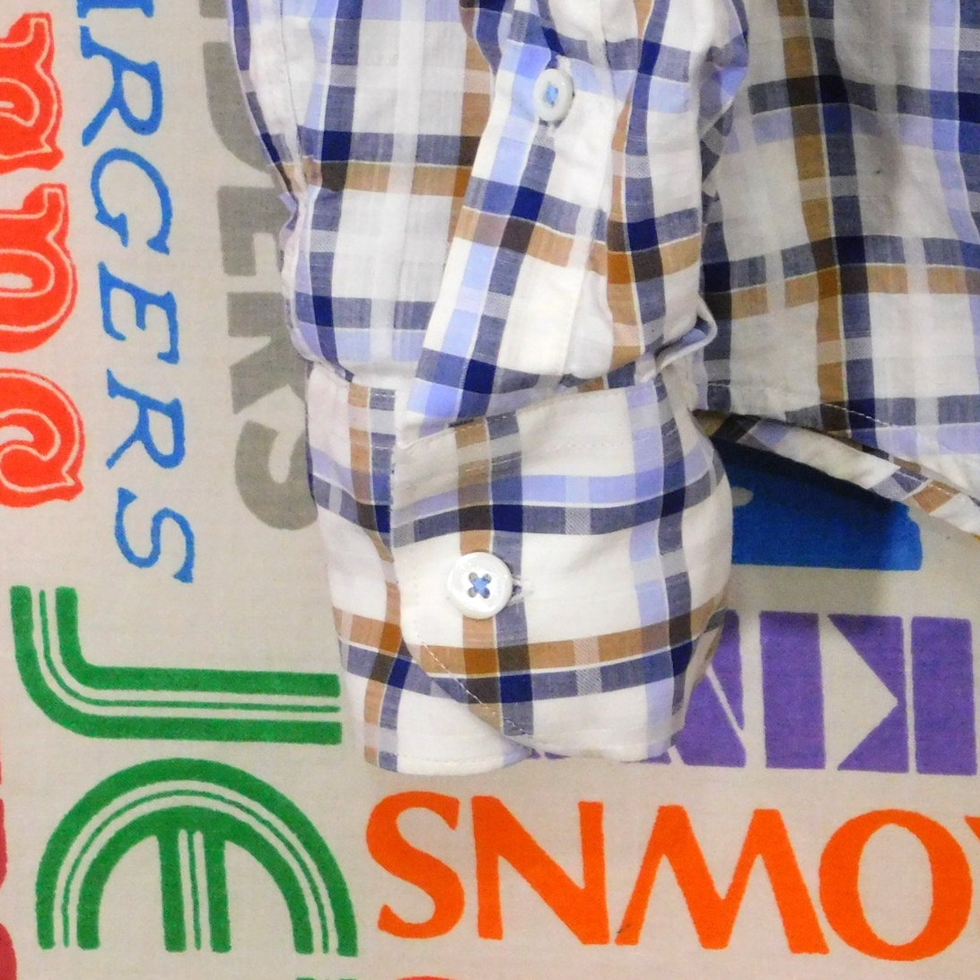 Bugatchi Button Down Shirt Size L Shaped Fit Plaid Cuff Print Long Sleeve