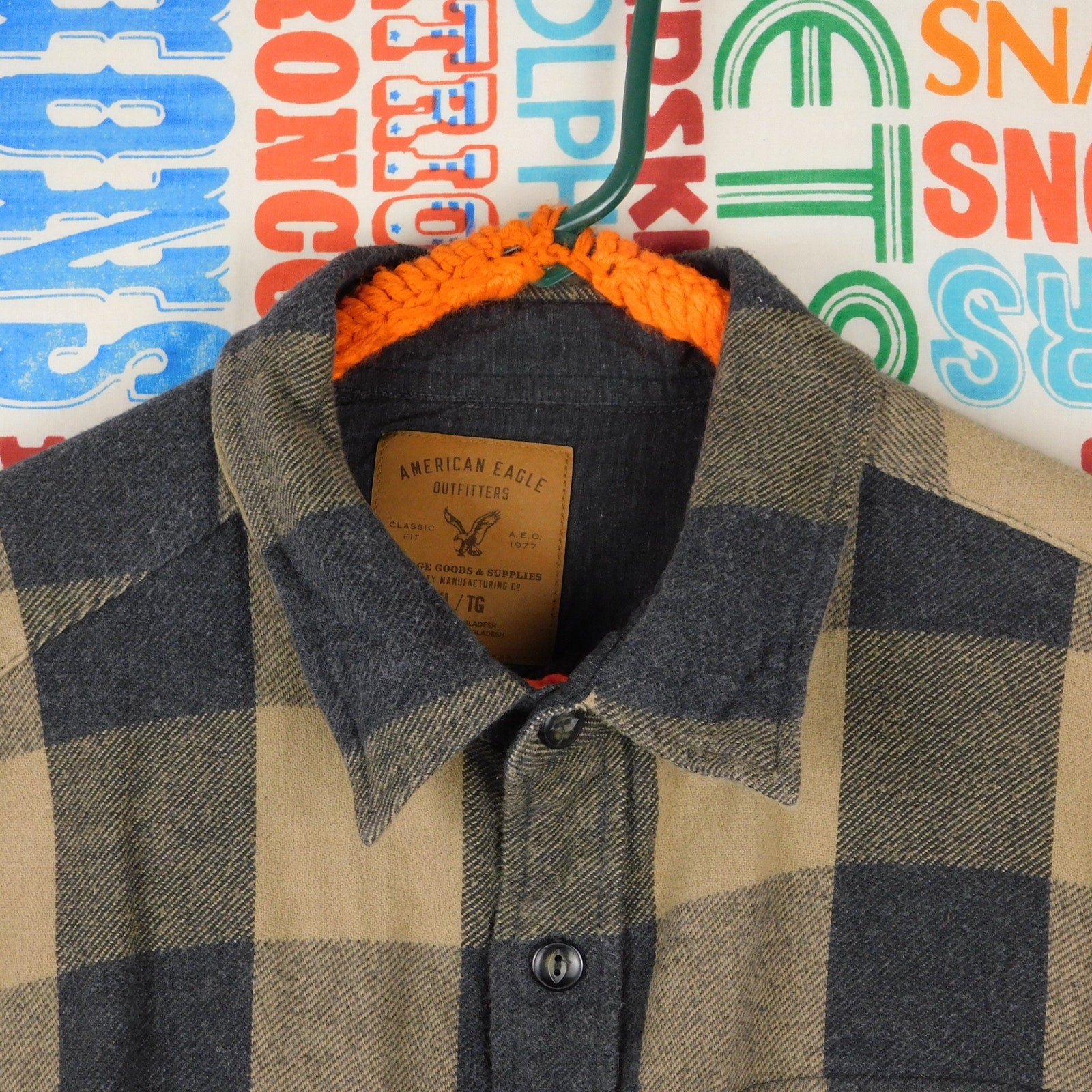 American Eagle Yellow/Black Heavyweight Flannel Shirt - Size XL