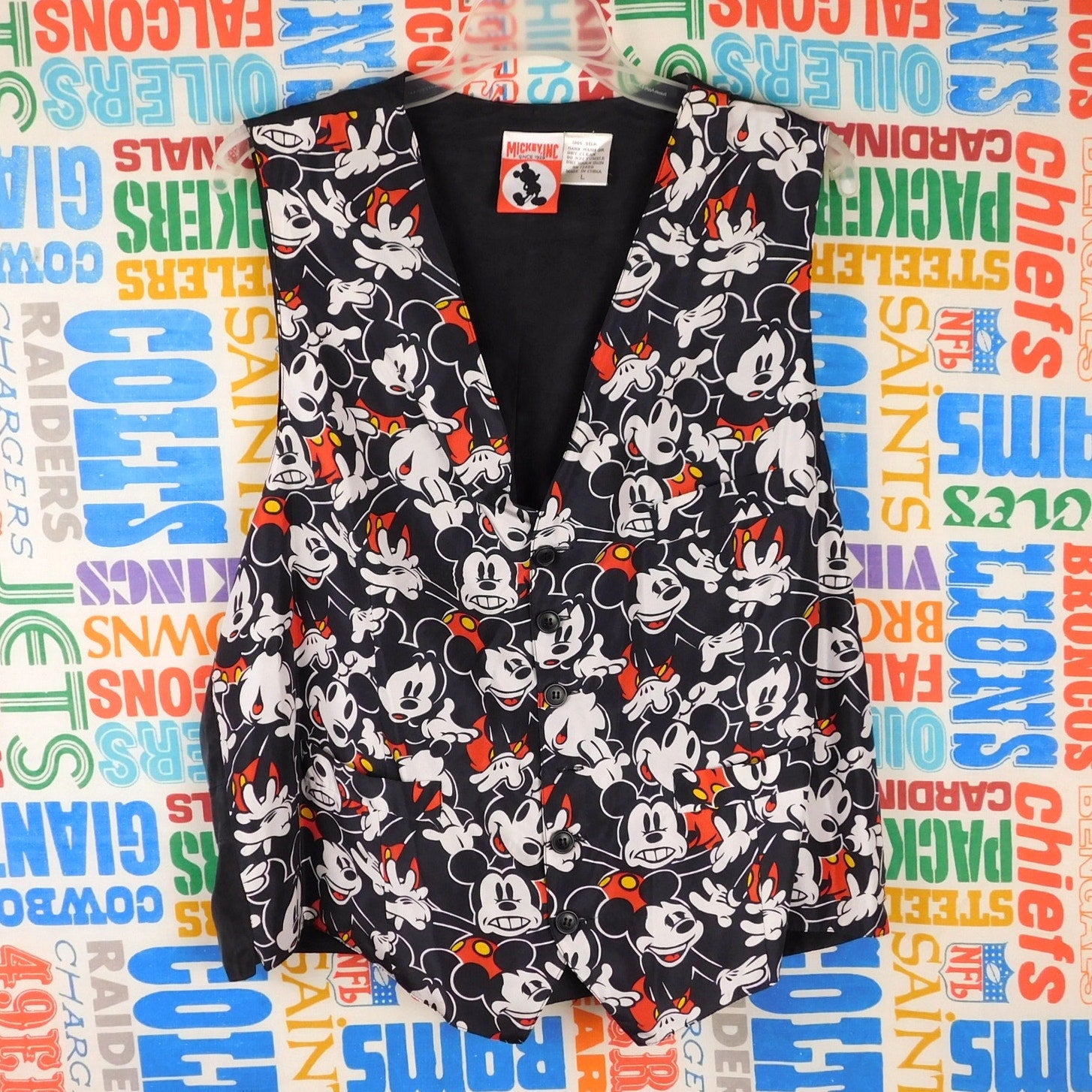 90s Disney Mickey Inc All Over Print Silk Vest - Size L