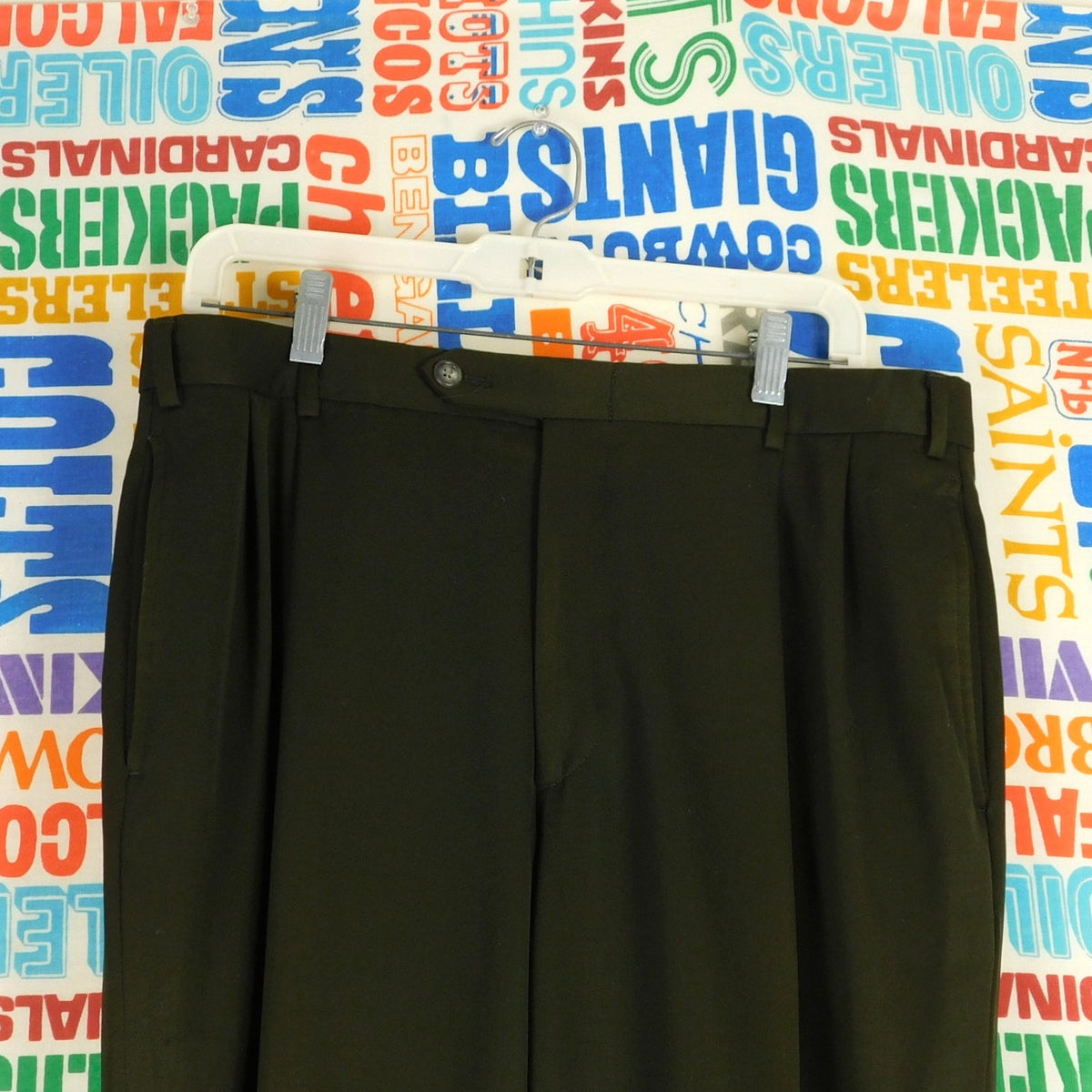 Nordstrom Mens 34R 100% Wool Pleated Cuffed Dress Pants Trousers Green