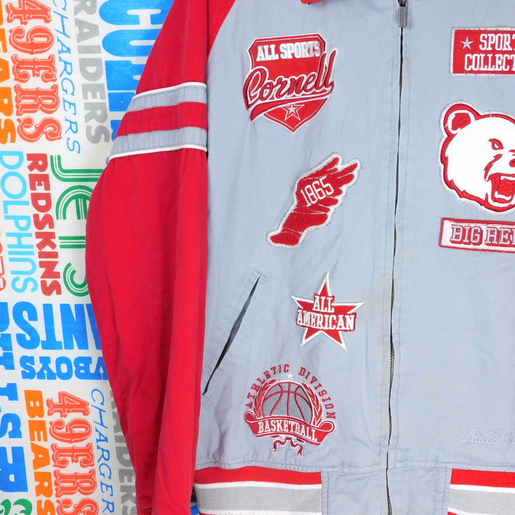 Stall & Dean Cornell University Jacket Full Zip Size L Big Red Gray Patches Soft