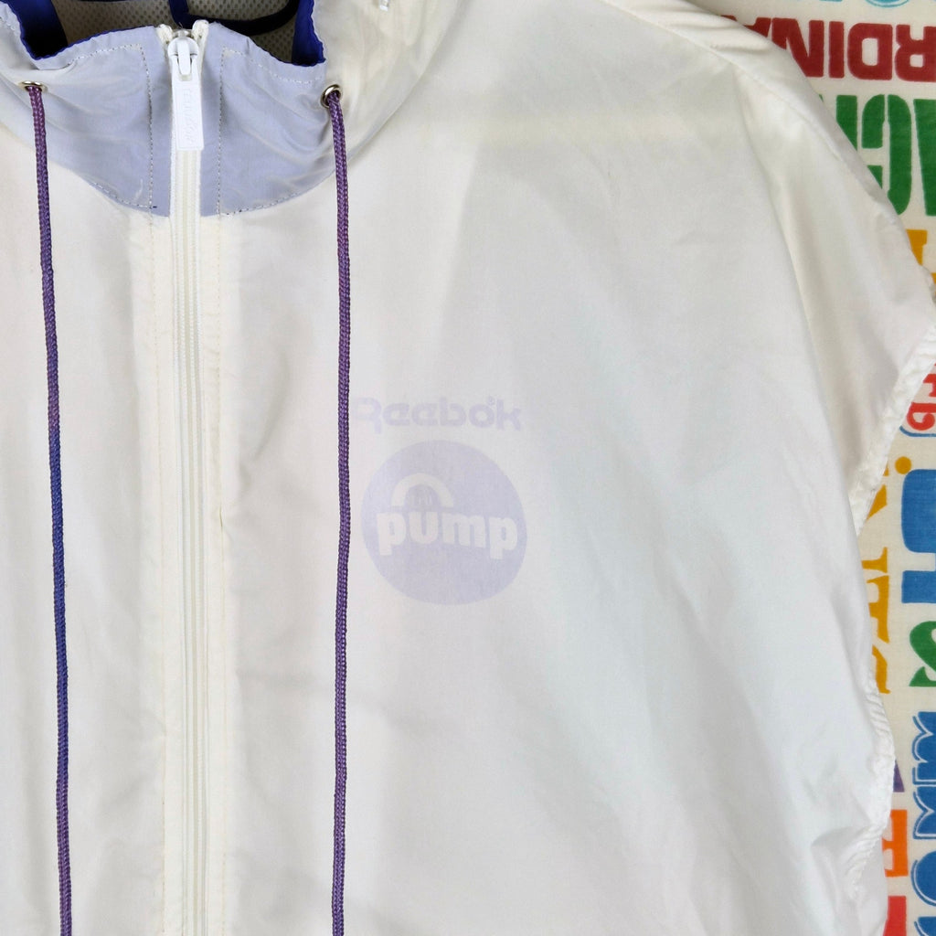 Vintage Reebok Pump Sleeveless Windbreaker Jacket Size L Full Zip Hooded 90s