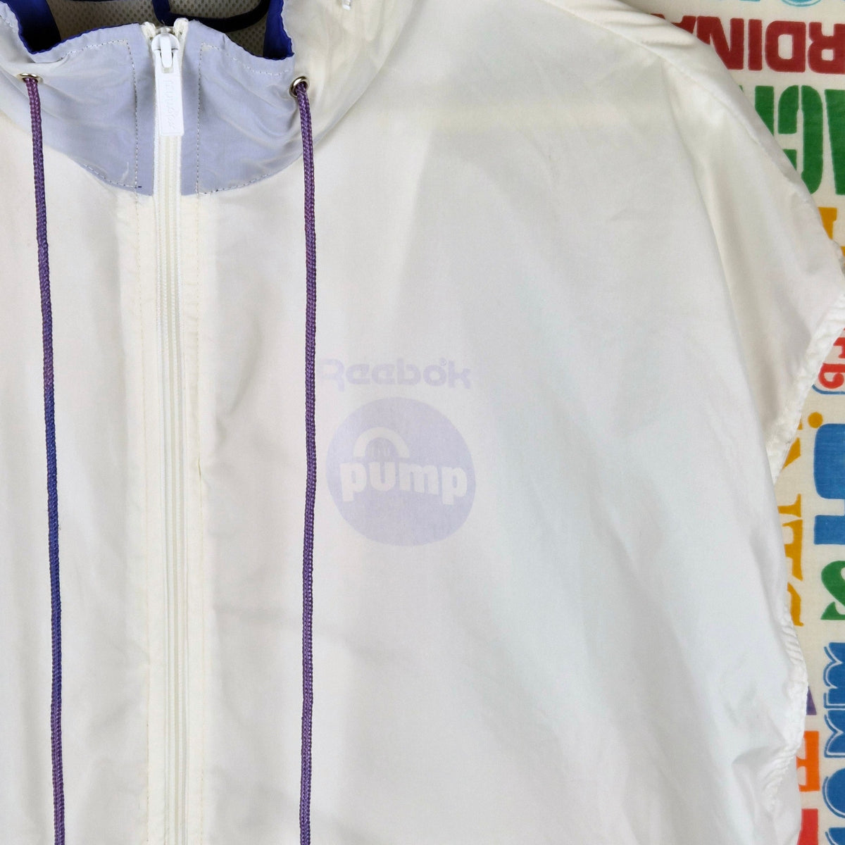 Vintage Reebok Pump Sleeveless Windbreaker Jacket Size L Full Zip Hooded 90s