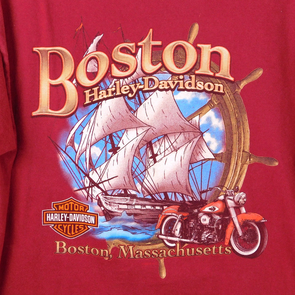 Y2K Harley Davidson Boston Boat Graphic T Shirt - Size L