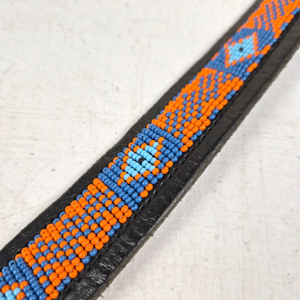 Vintage ZINJ Black Leather Aztec Beaded Belt - Fits 38-43" Waists