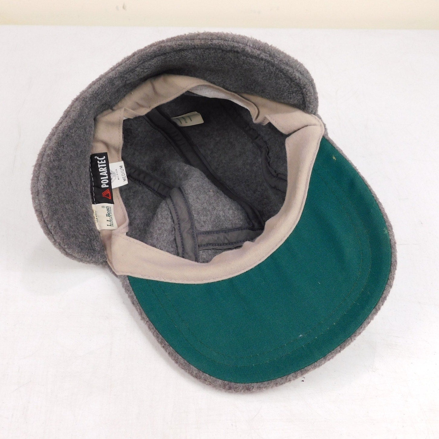 LL Bean Trapper Polartec Fleece Hat Strap Back Side Flaps Gray Size M USA Made
