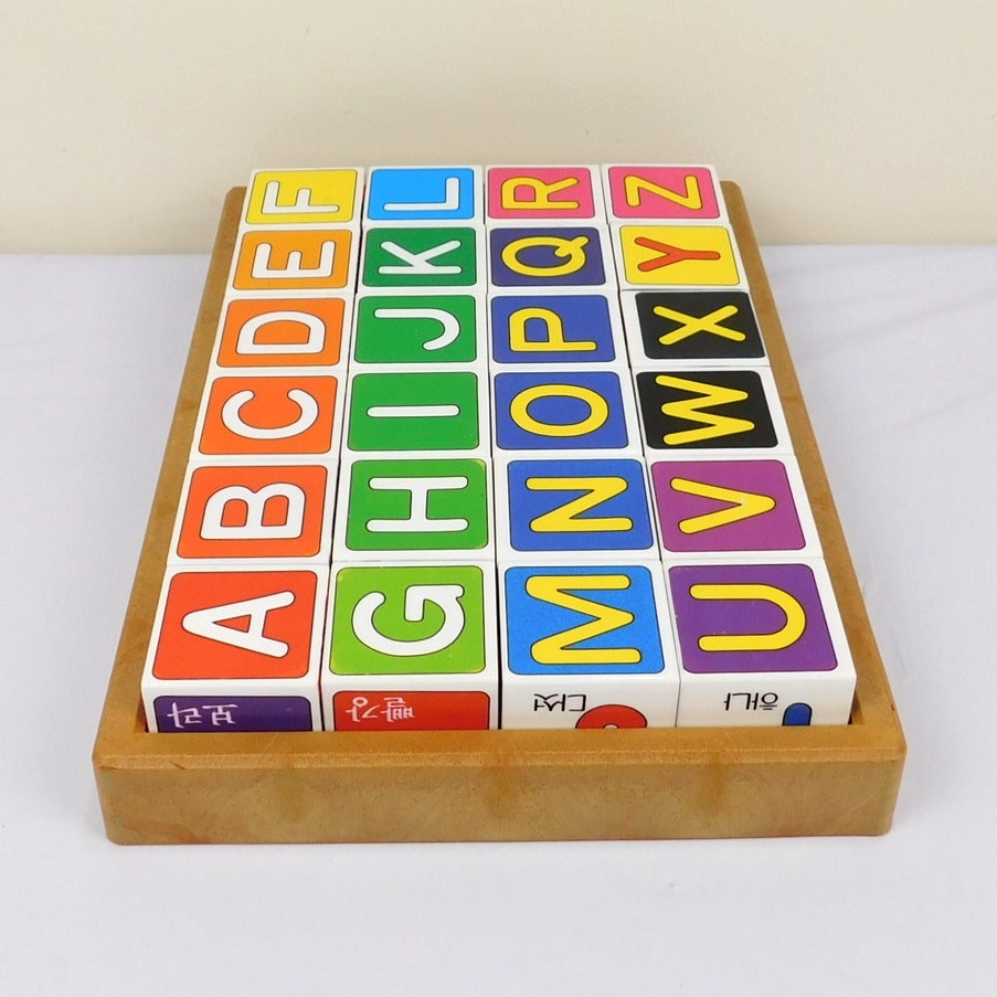 Vintage Korean Alphabet Block Learning Set Educational Toy ABC Cubes 1997