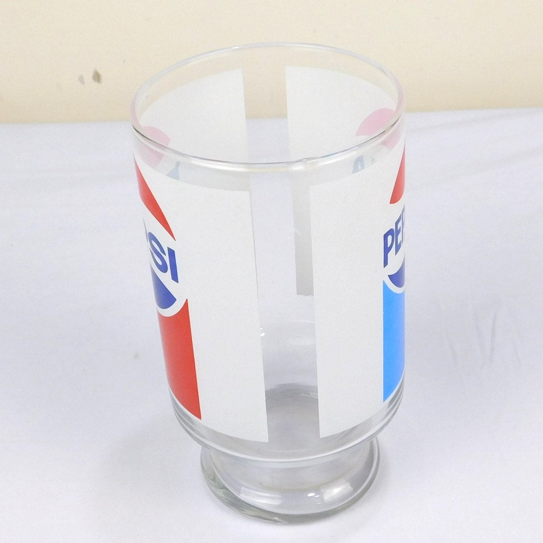 Vintage Pepsi Cola Pedestal Fountain Glass Red White Blue Soda Cup 32 Ounce