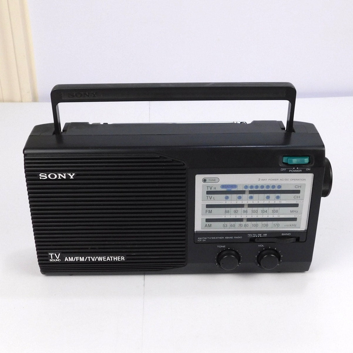 Sony ICF-34 Portable AM FM TV Weather Band Radio 4-Band Tested Working