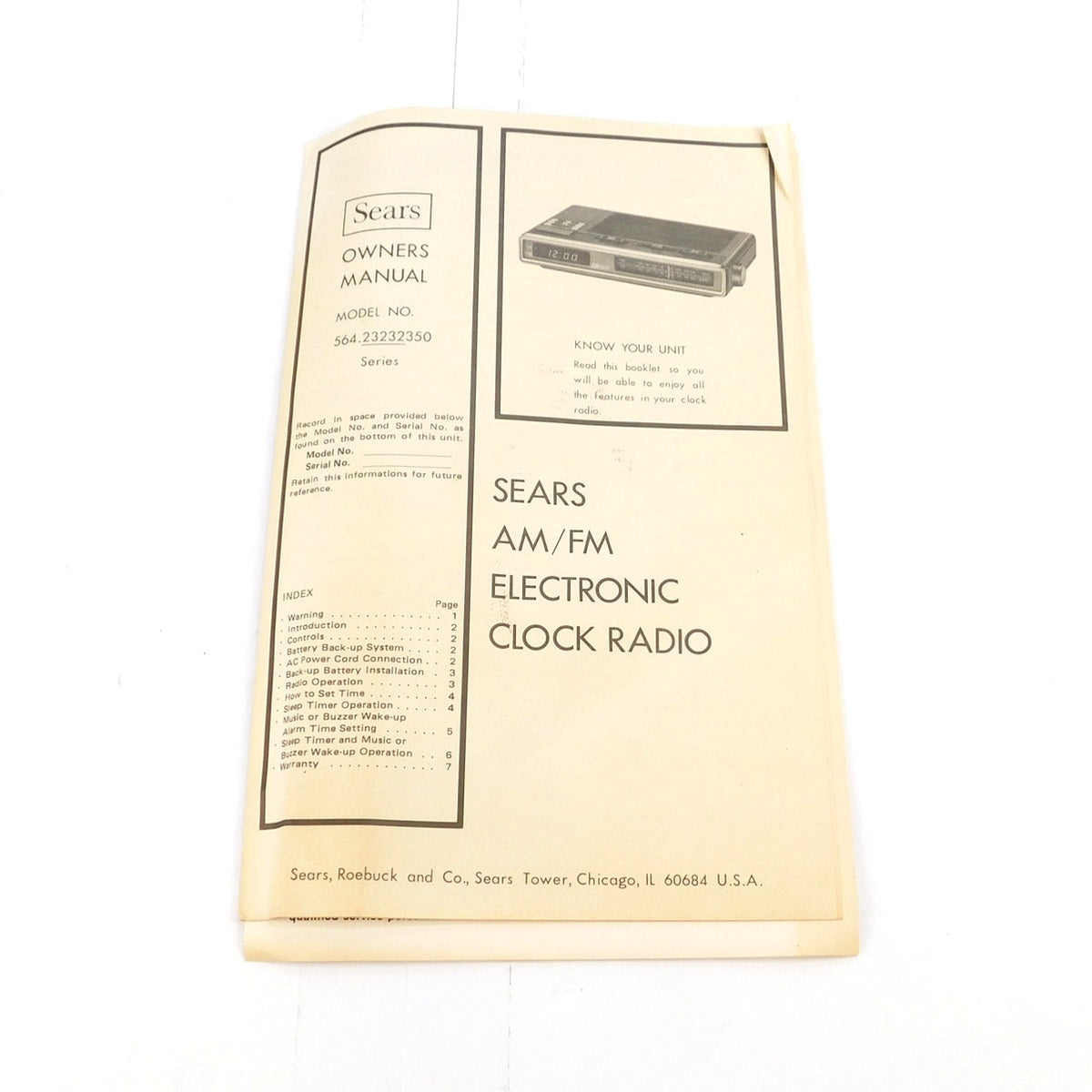 Vintage Sears 572.3232 AM FM LED Alarm Clock Radio Woodgrain Box Manual Tested