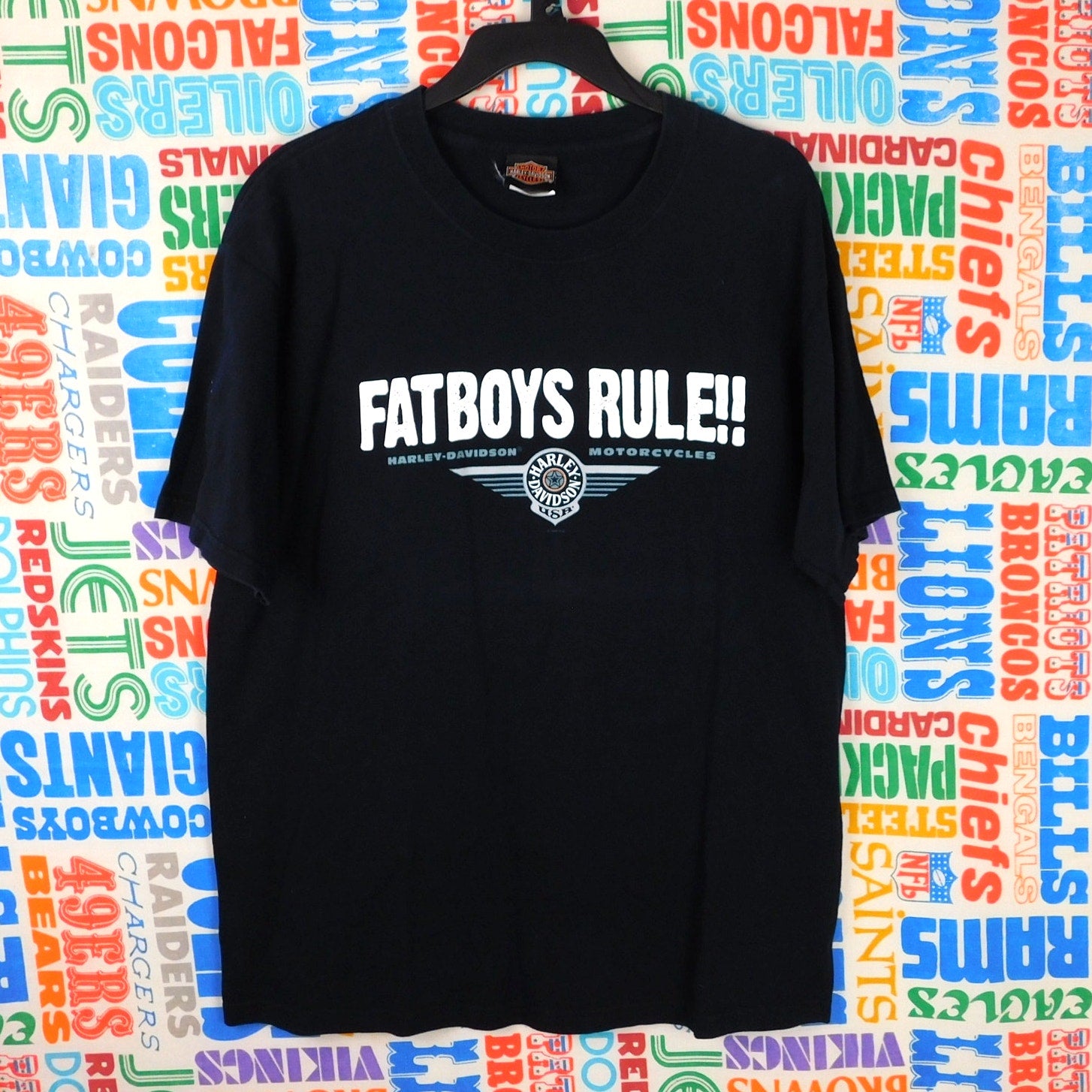 Y2K Harley Davidson New Zealand Fat Boys Rule T Shirt - Size L