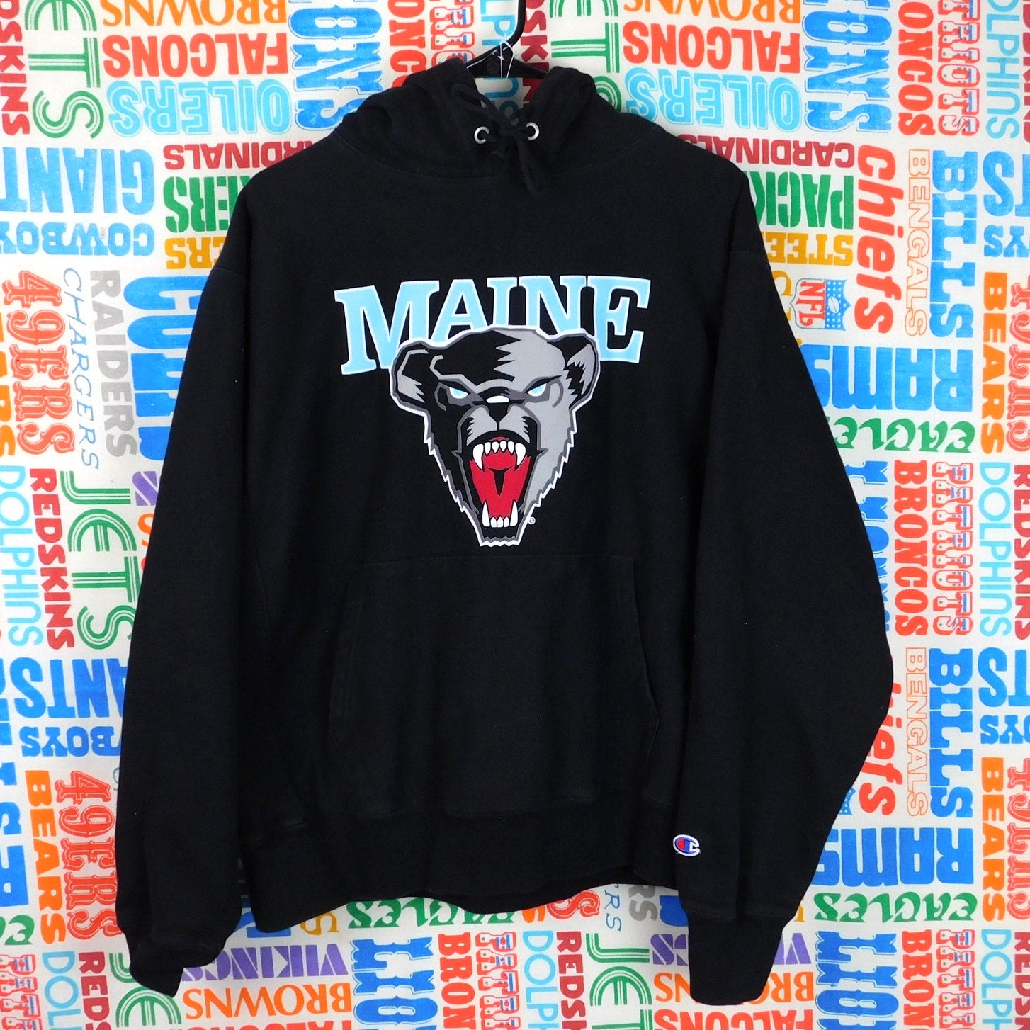 Champion Maine Black Bears Puff Print Hoodie - Size L