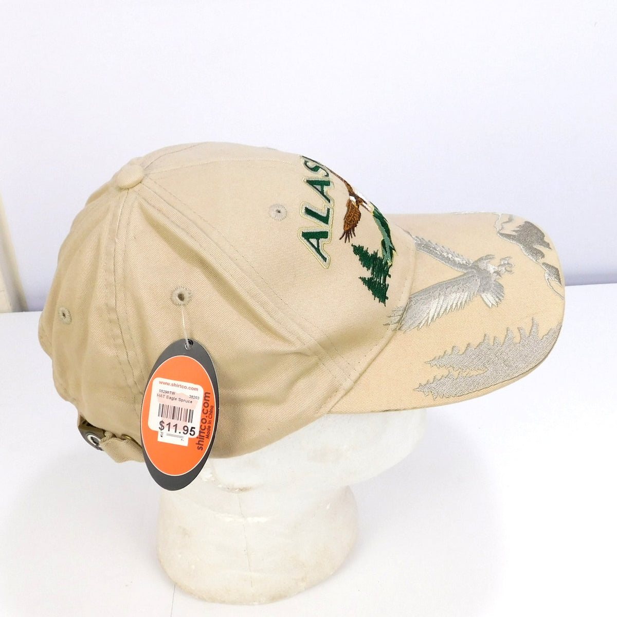 Alaska Shirt Company Eagle Hat Embroidered Bill Strapback Tan Cotton NWT Cap