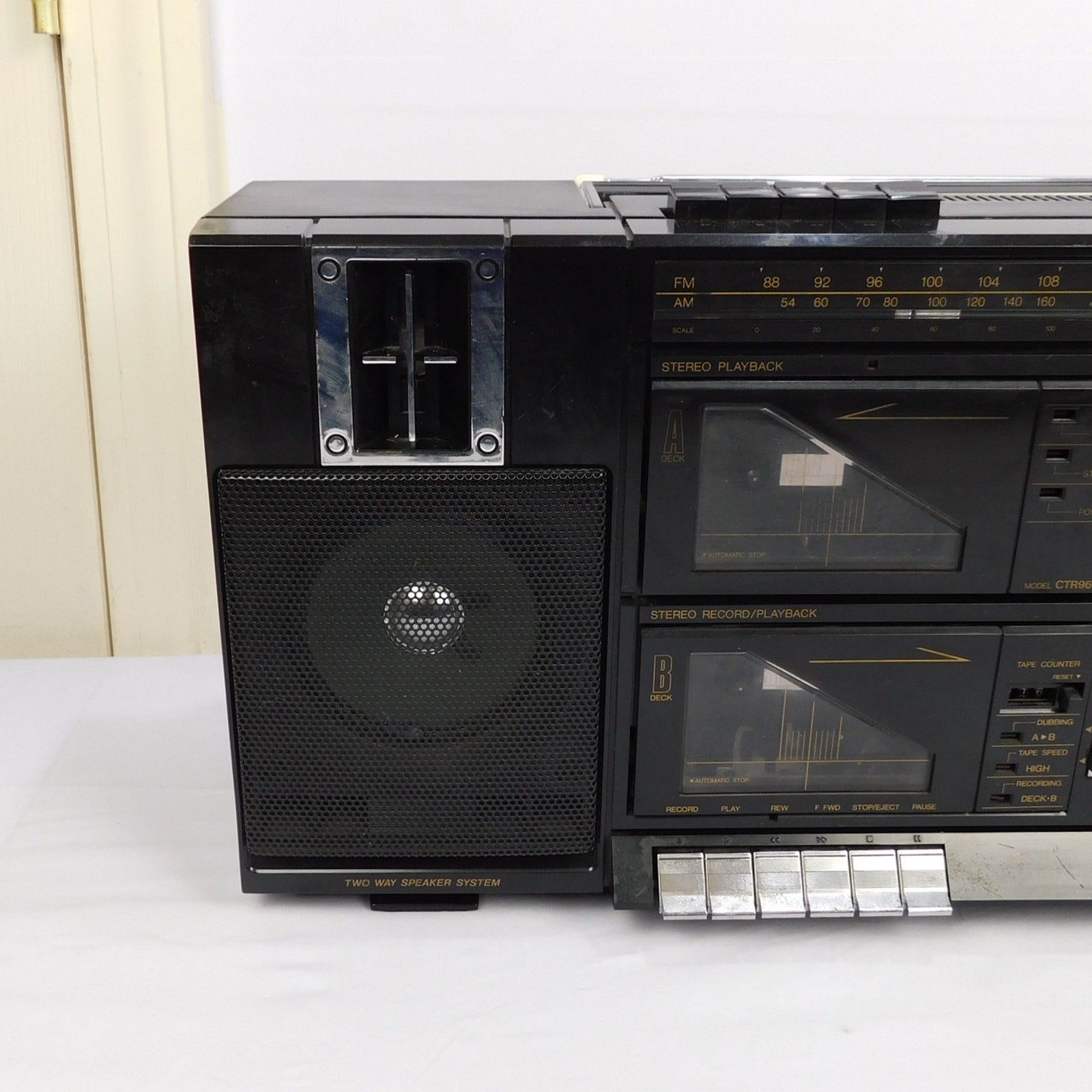 Vintage Emerson CTR960 Dual Cassette AM/FM Boombox Tested Works New Belts (see item description)