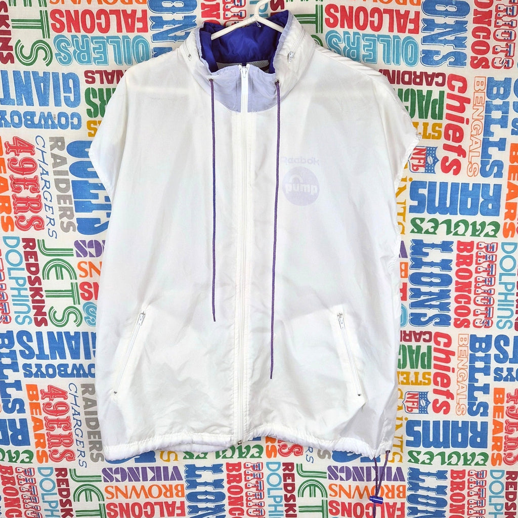 Vintage Reebok Pump Sleeveless Windbreaker Jacket Size L Full Zip Hooded 90s