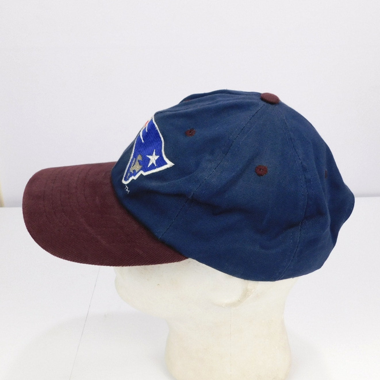 90s Logo Athletic New England Patriots Maroon Brim Snapback Hat - Adjustable