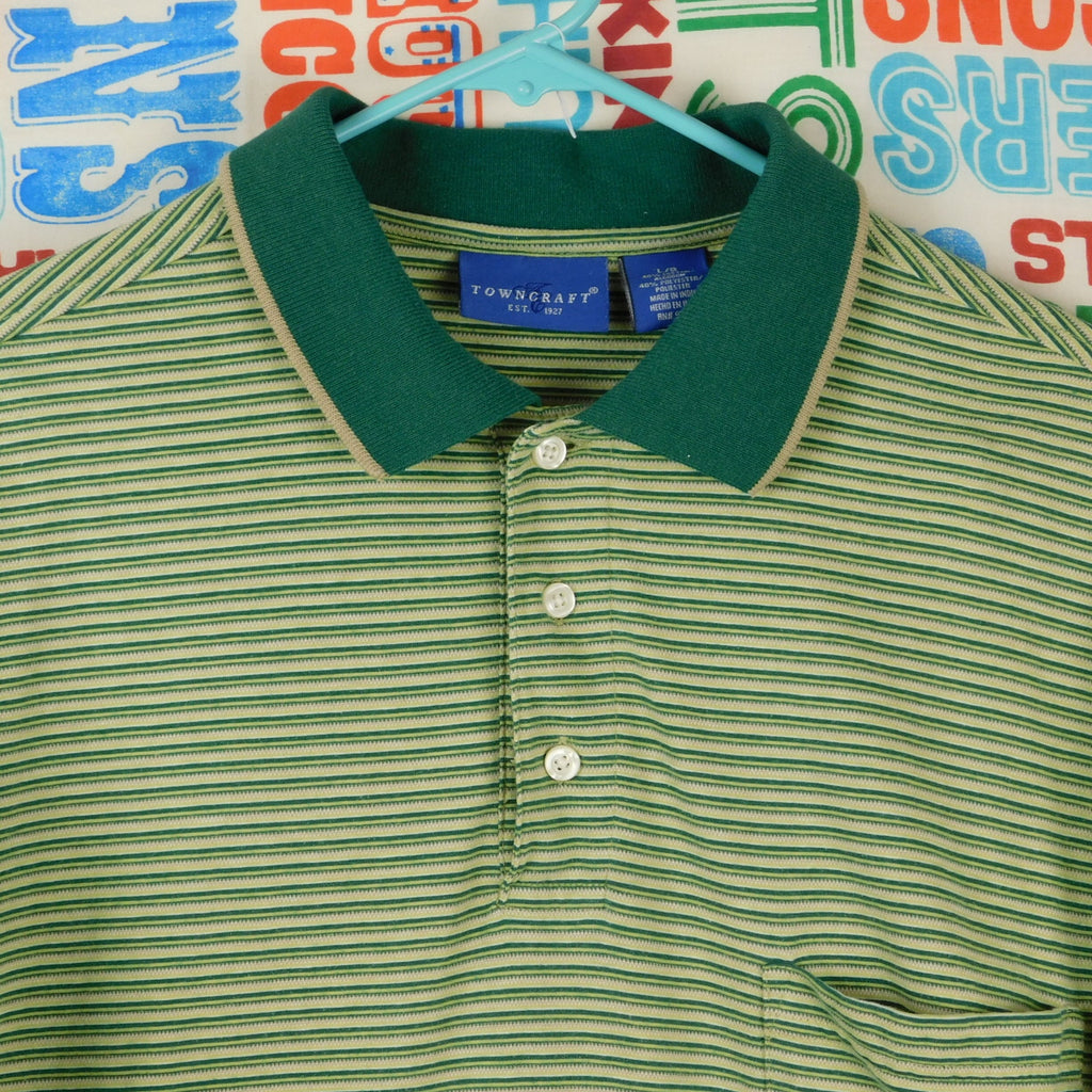 Towncraft Polo Shirt - Green/Striped - Size L